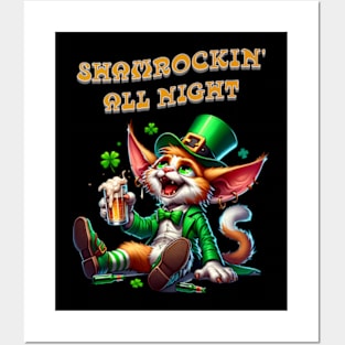 St Patricks day leprechaun cat - Shamrockin‘ all night Posters and Art